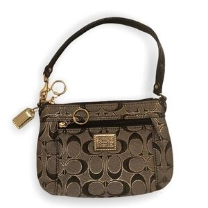 Coach poppy black gray gold metallic wristlet